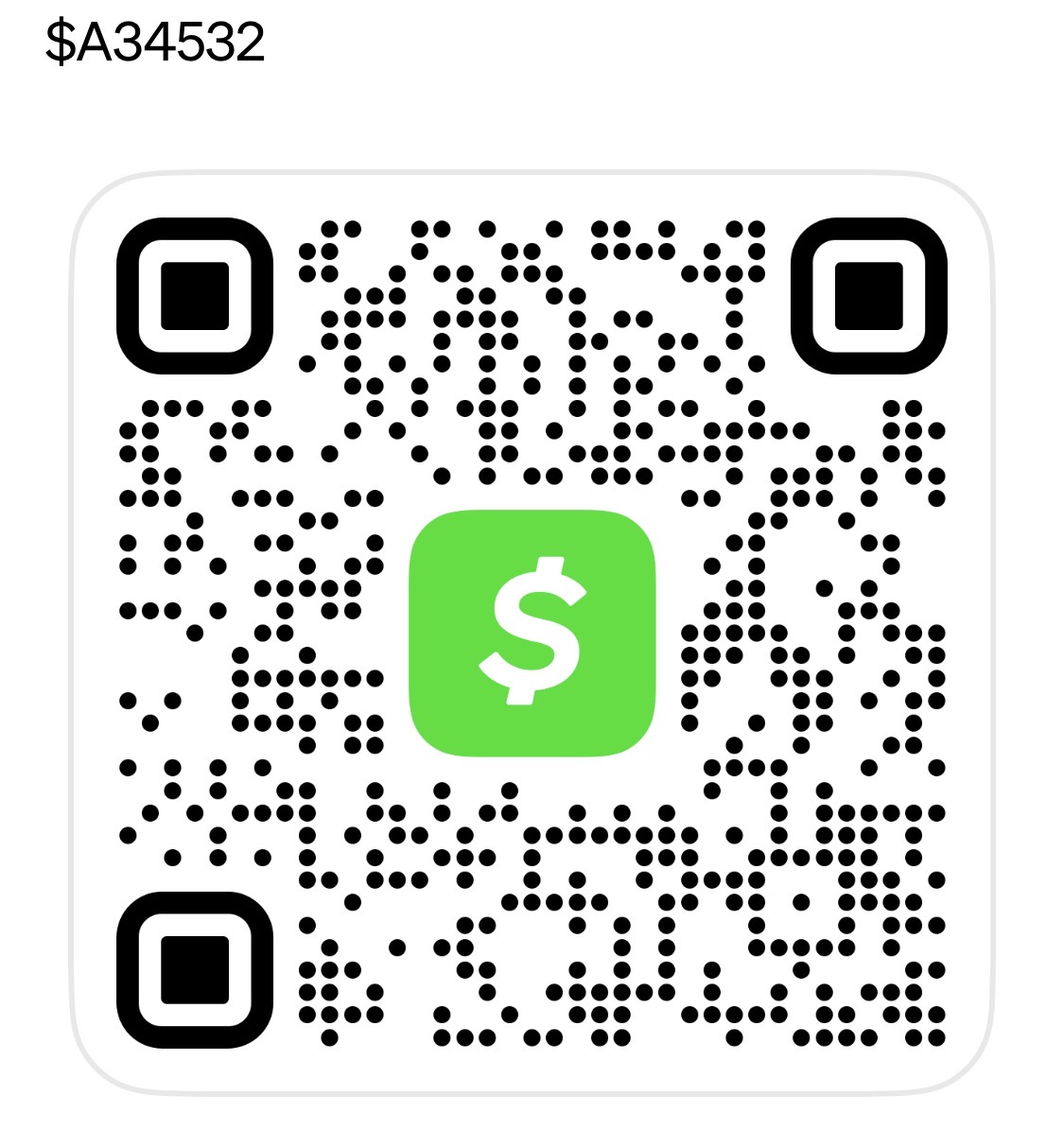 Cash App QR code supplied for $A34532